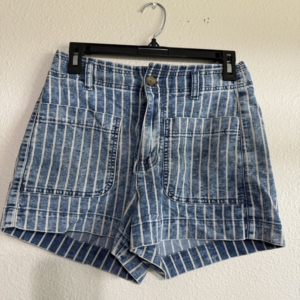 American Eagle Striped‎ High Rise Denim Jean Shorts Women's Size 2 Blue White